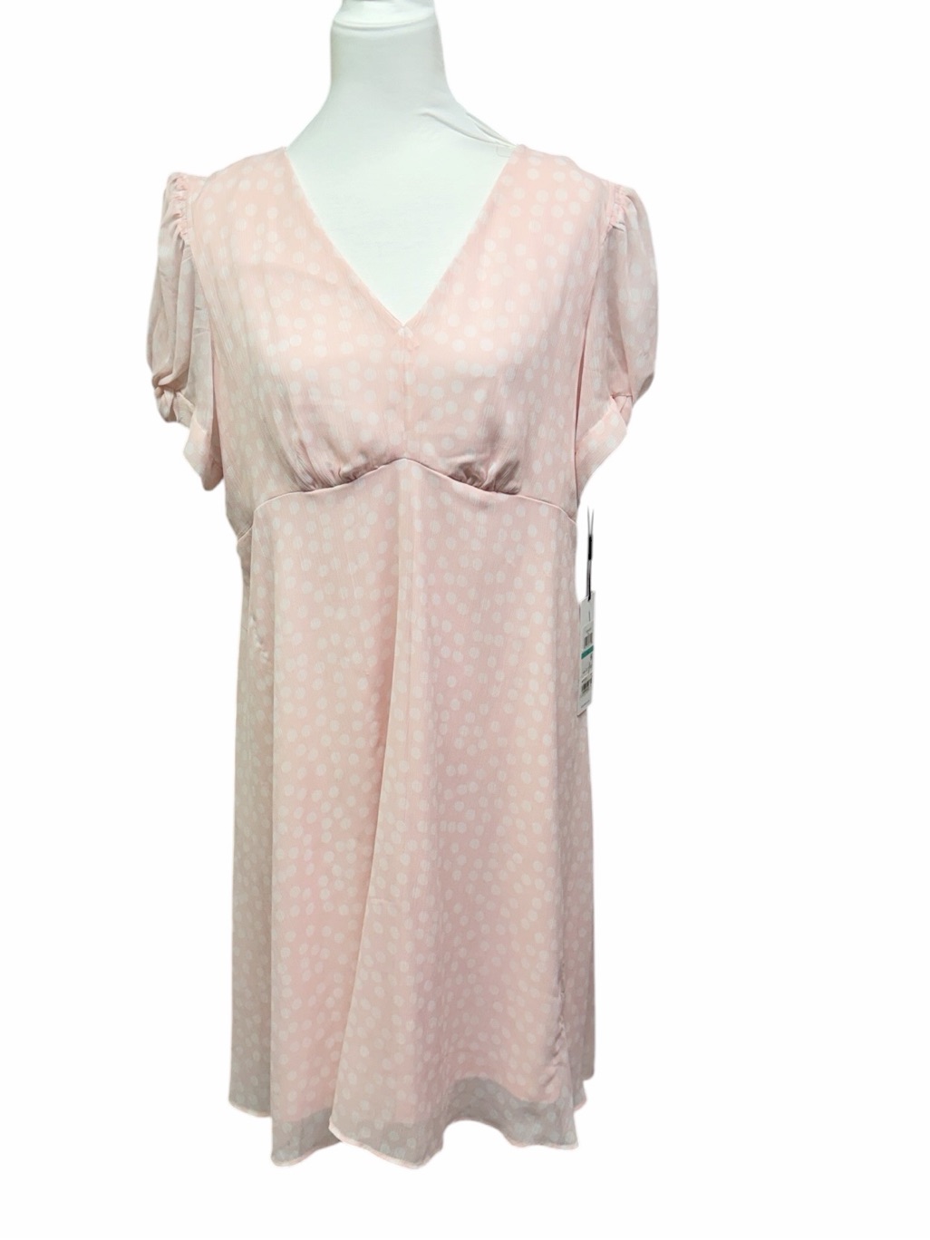 Calvin Klein Light Pink Polka Dot Short Sleeve Midi Dress